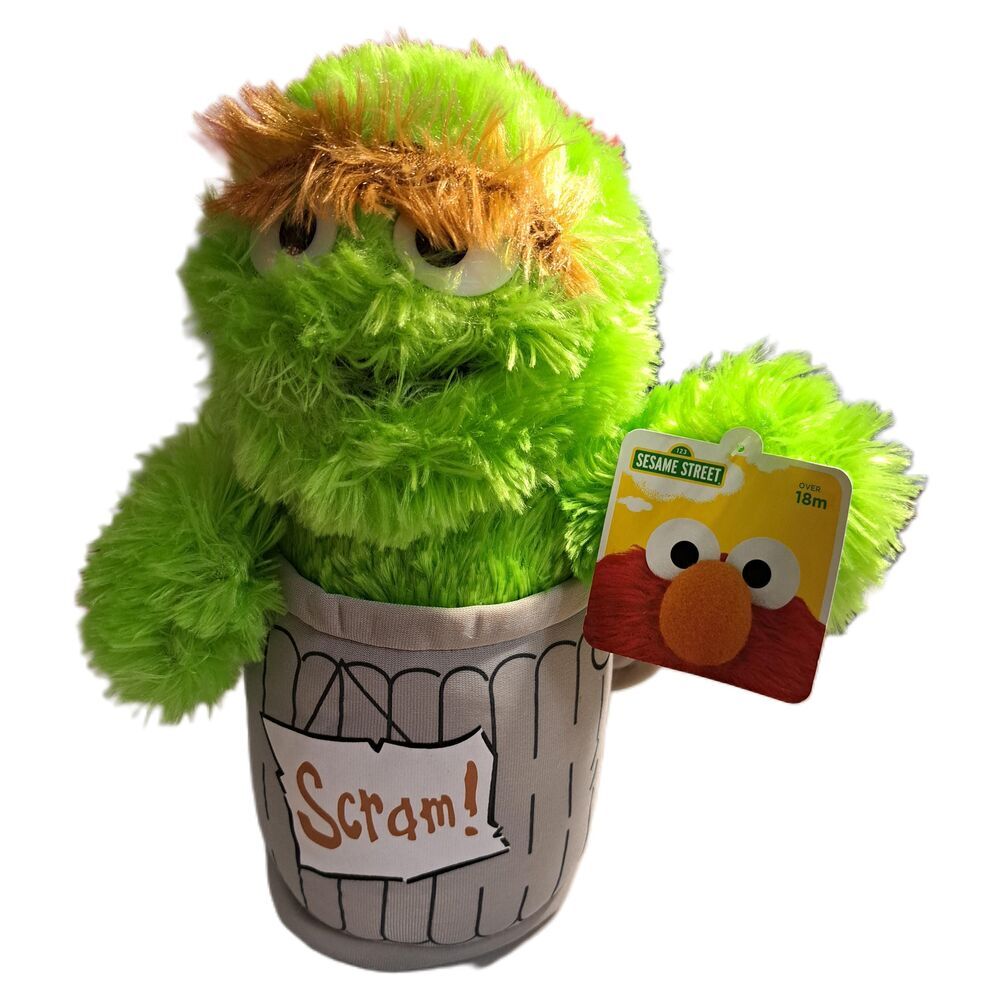 Sesame Street Oscar Grouch Green Stuffed Plush Animal Toy Doll in Can 13" NEW
